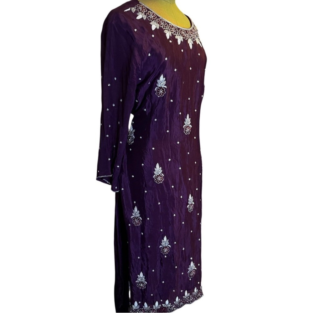 Embellished Purple Beaded Tunic Dress